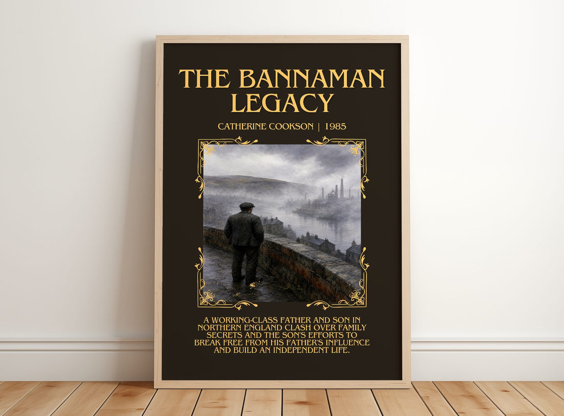 The Bannaman Legacy Minimalist Book Poster by Catherine Cookson – framed print leaning on a wooden floor
