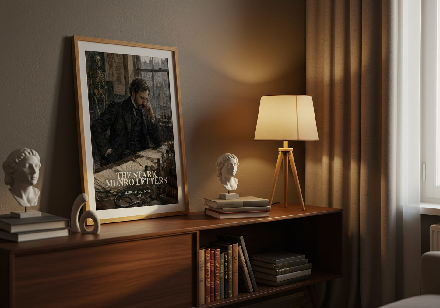 The Stark Munro Letters watercolour print on bookshelf – Arthur Conan Doyle fan gift