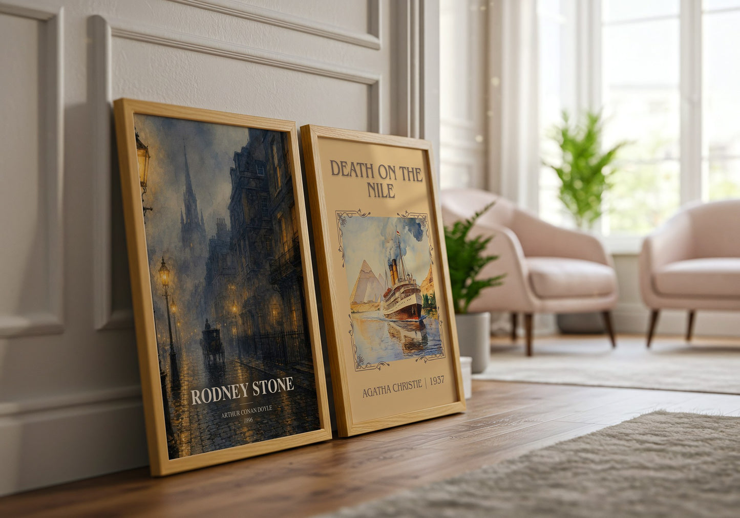 Rodney Stone watercolour print framed by window – literary home decor