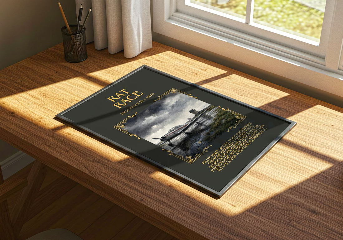 Rat Race Minimalist Book Poster by Dick Francis – print on a sunlit desk