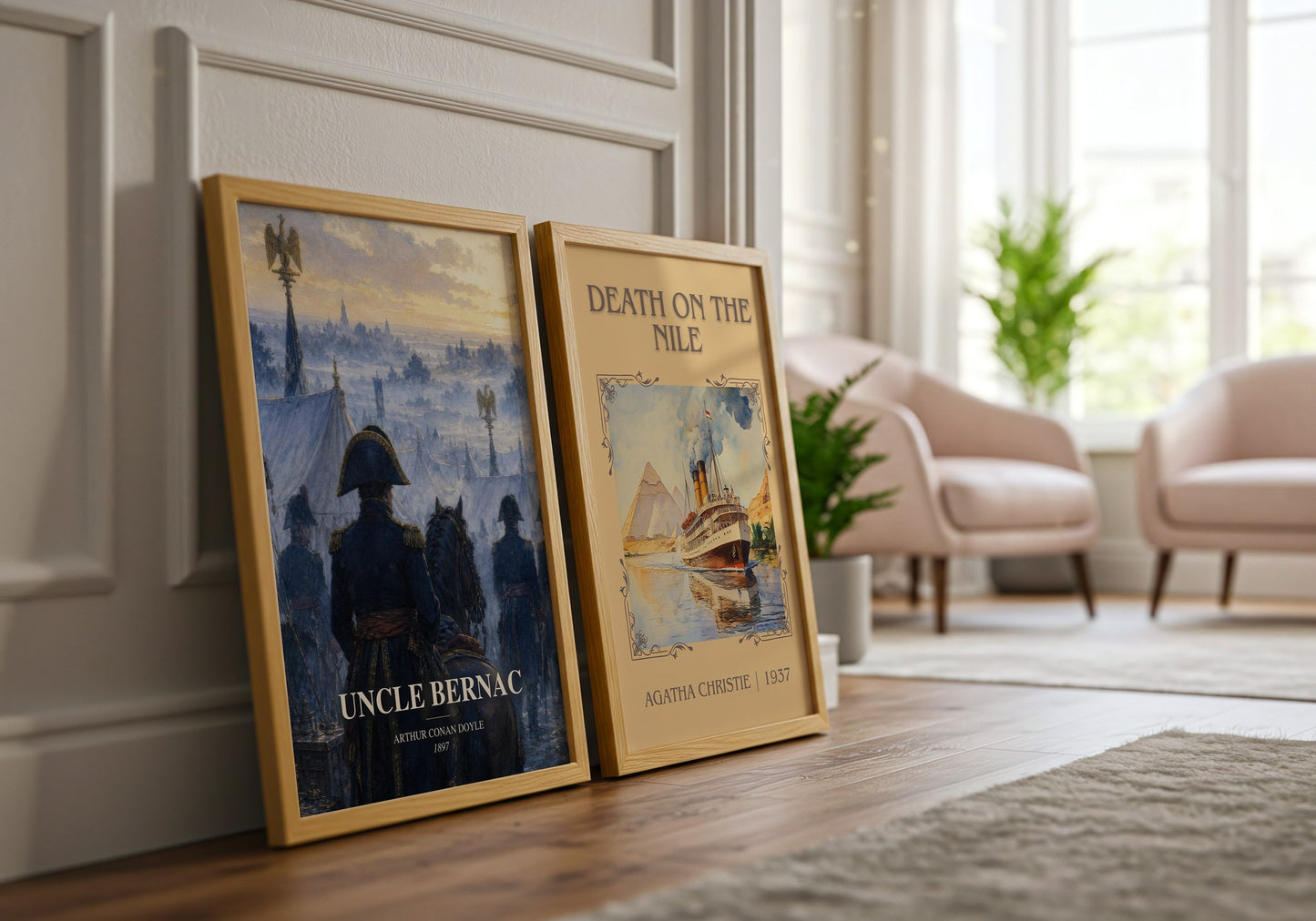 Uncle Bernac watercolour print framed by window – literary home decor