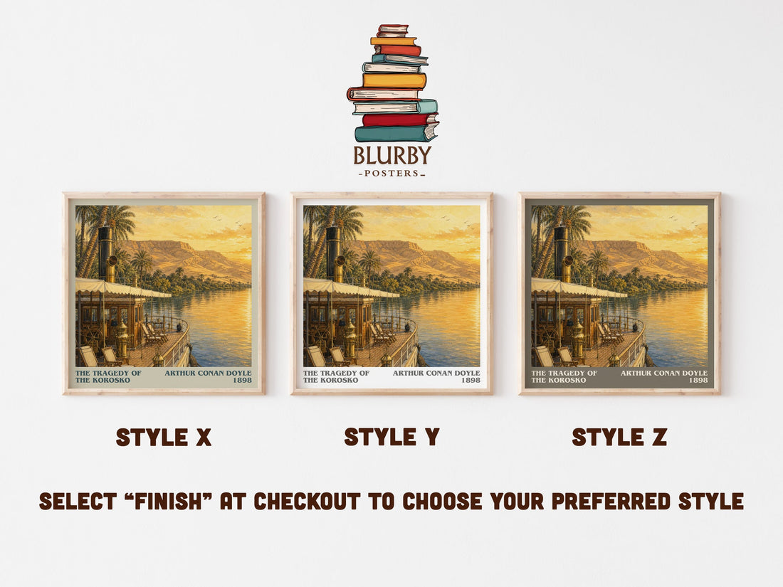 The Tragedy Of The Korosko literary print in frame leaning in hallway – adventure wall art (mockup)