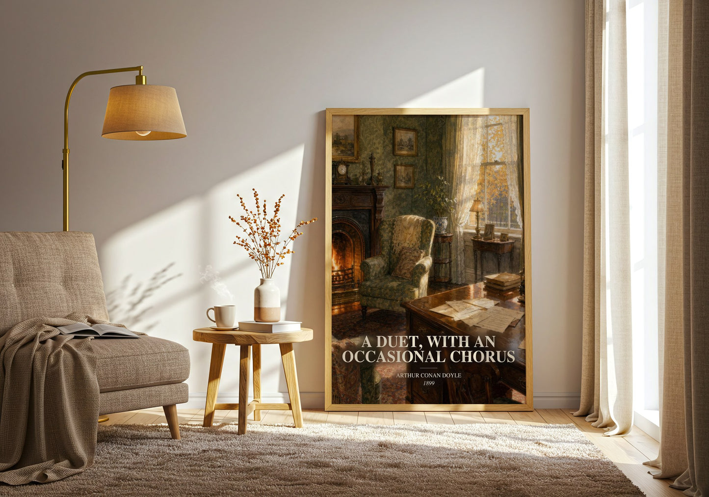 A Duet, With An Occasional Chorus watercolour print in frame leaning in hallway – romance wall art