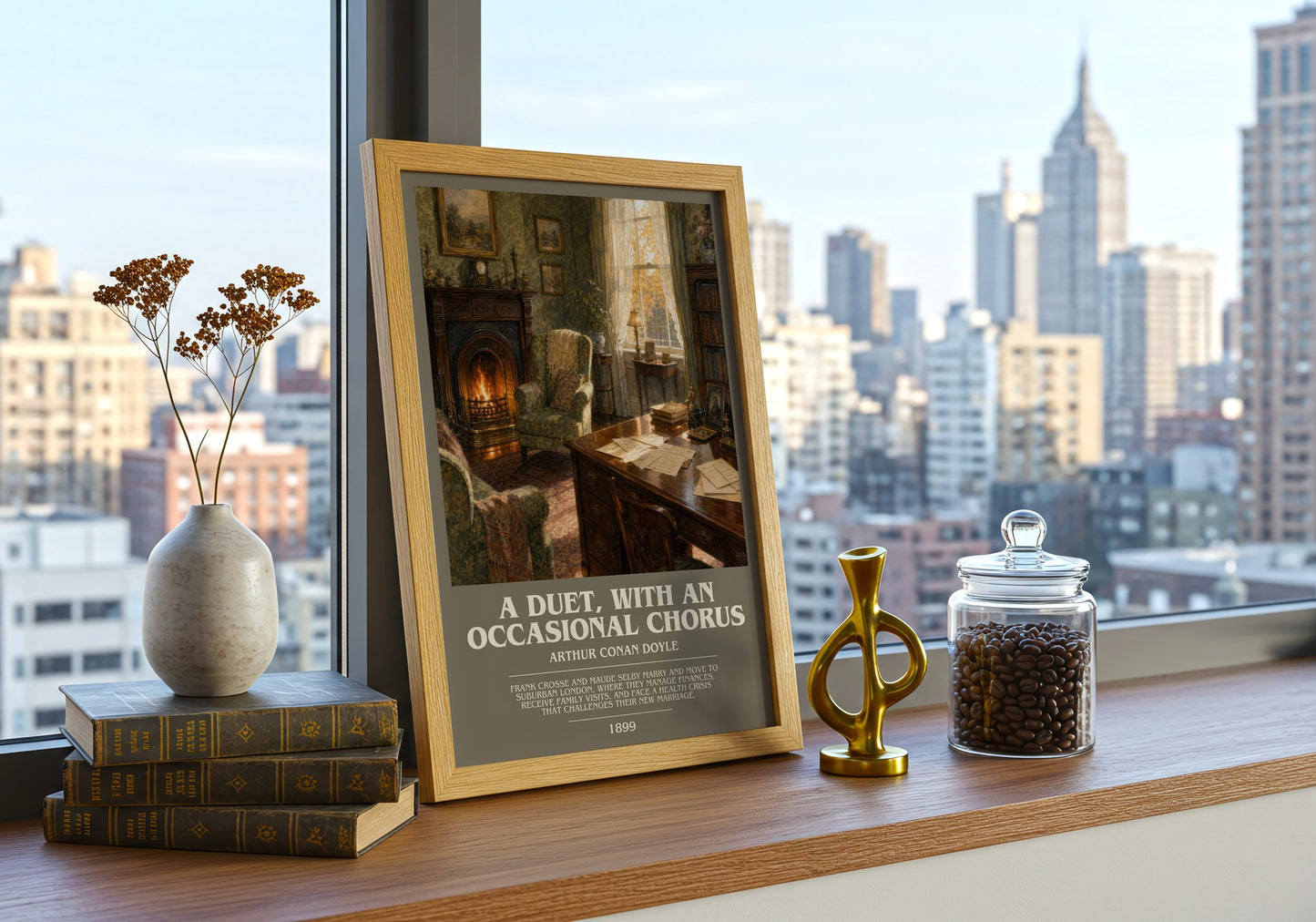 A Duet, With An Occasional Chorus bookish print framed by window – literary home decor