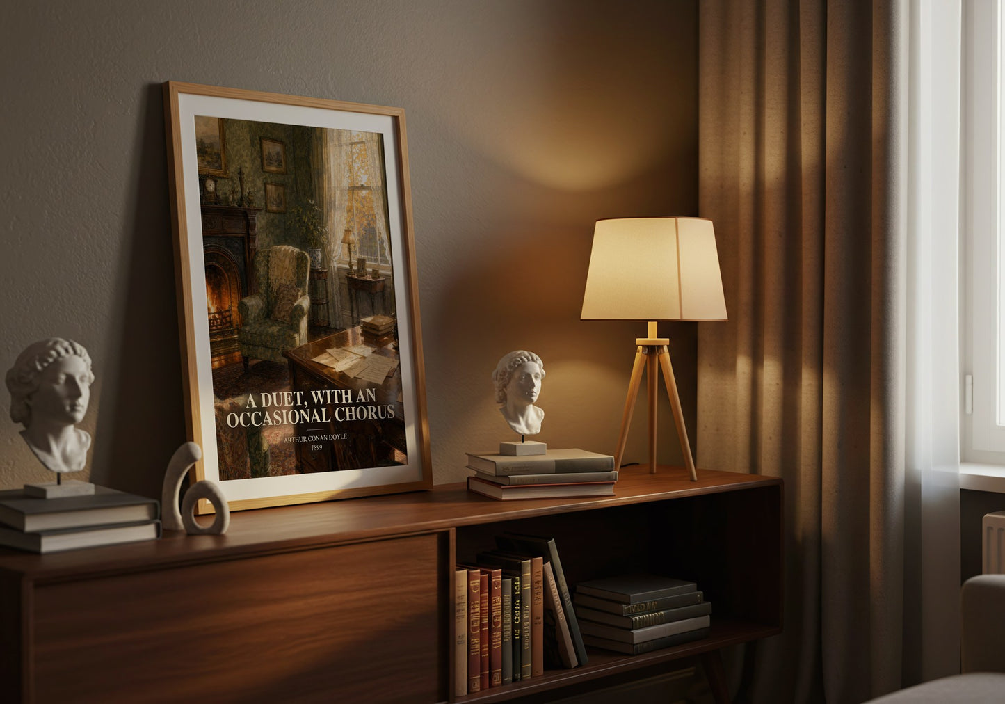A Duet, With An Occasional Chorus watercolour print on bookshelf – Arthur Conan Doyle fan gift