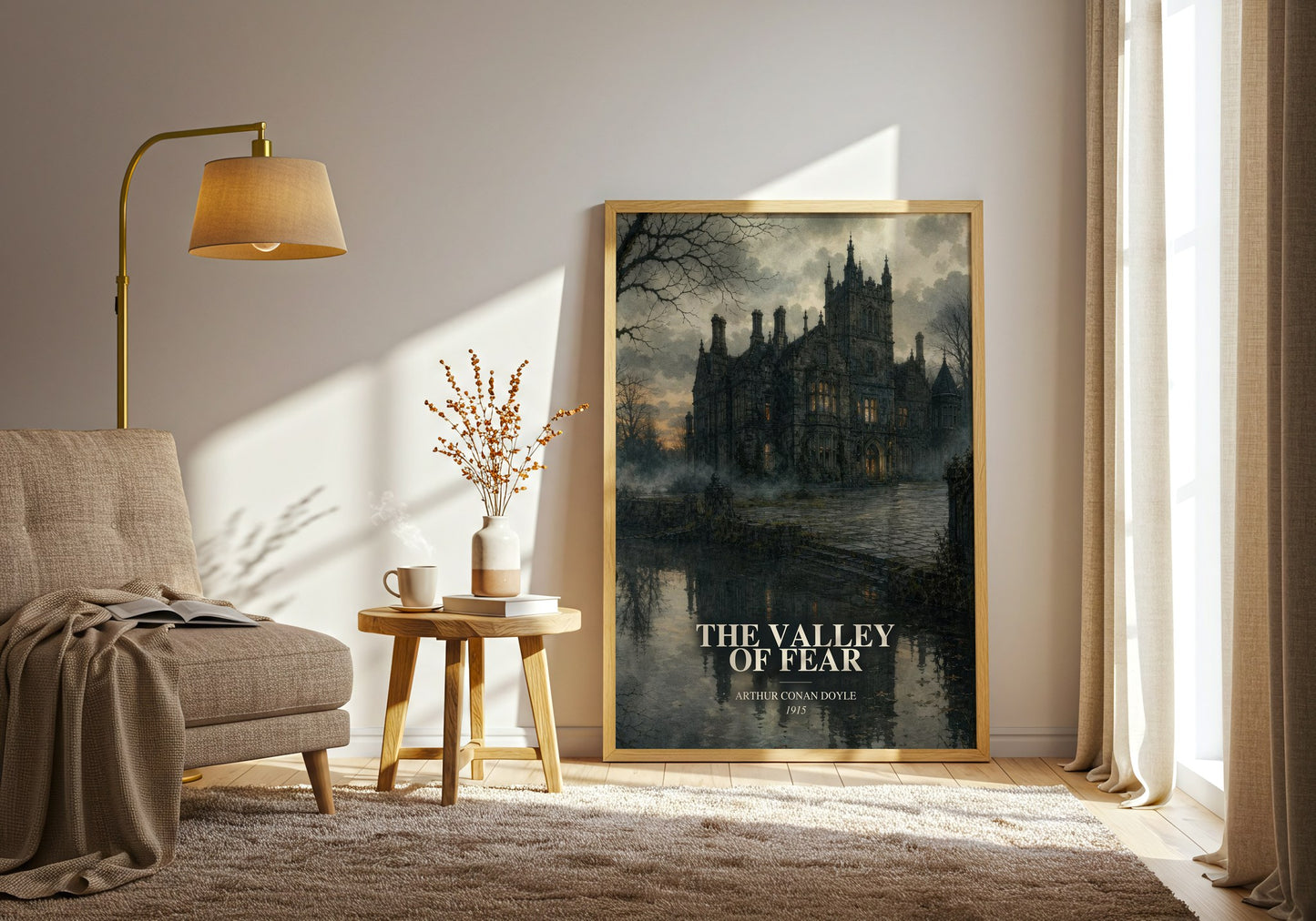 The Valley Of Fear watercolour print in frame leaning in hallway – mystery wall art