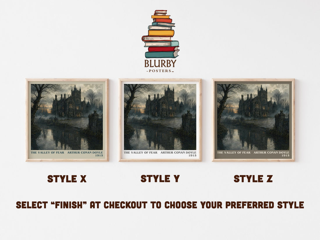 The Valley Of Fear literary print in frame leaning in hallway – mystery wall art (mockup)