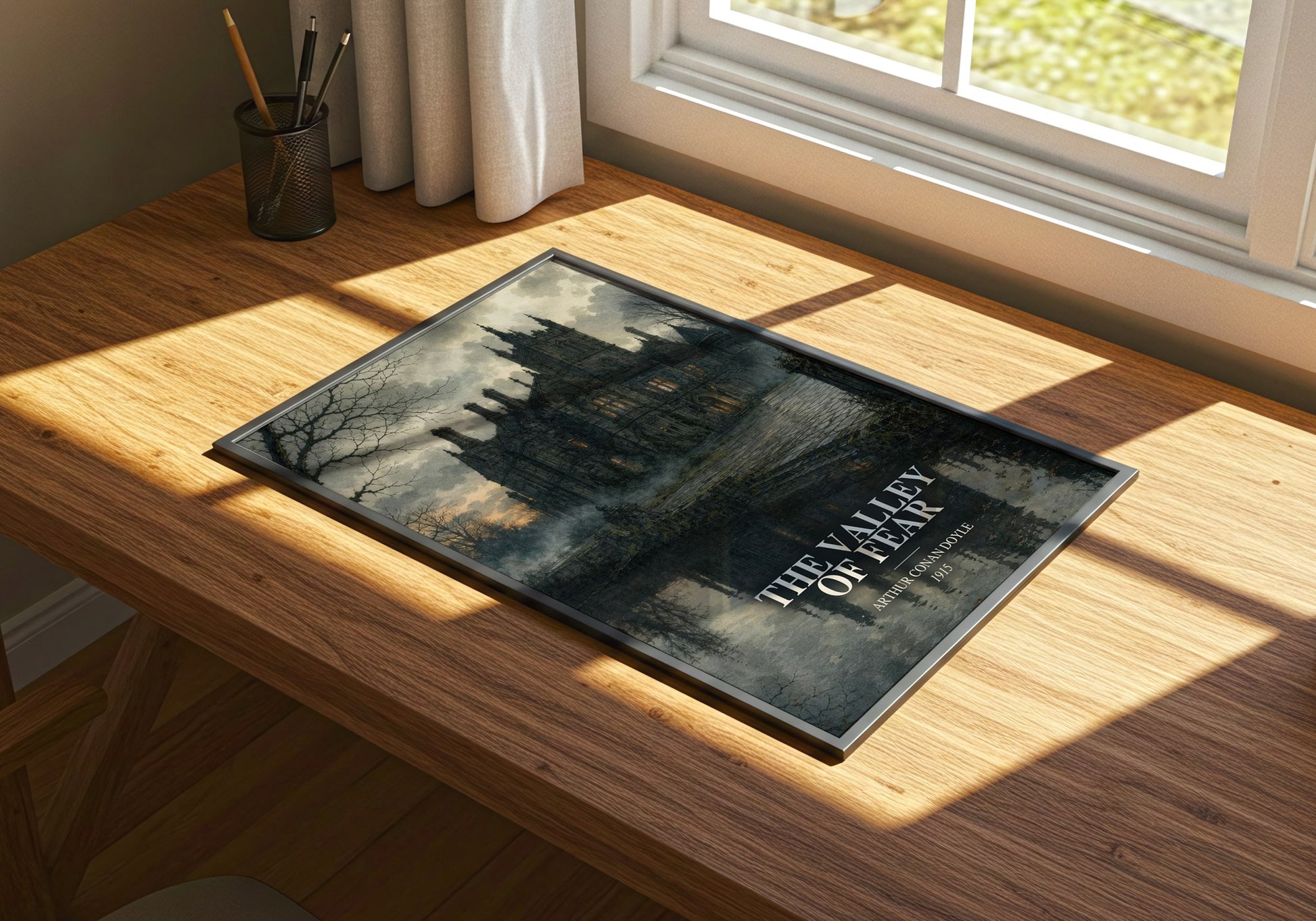 The Valley Of Fear watercolour book poster framed on wall – mystery wall art