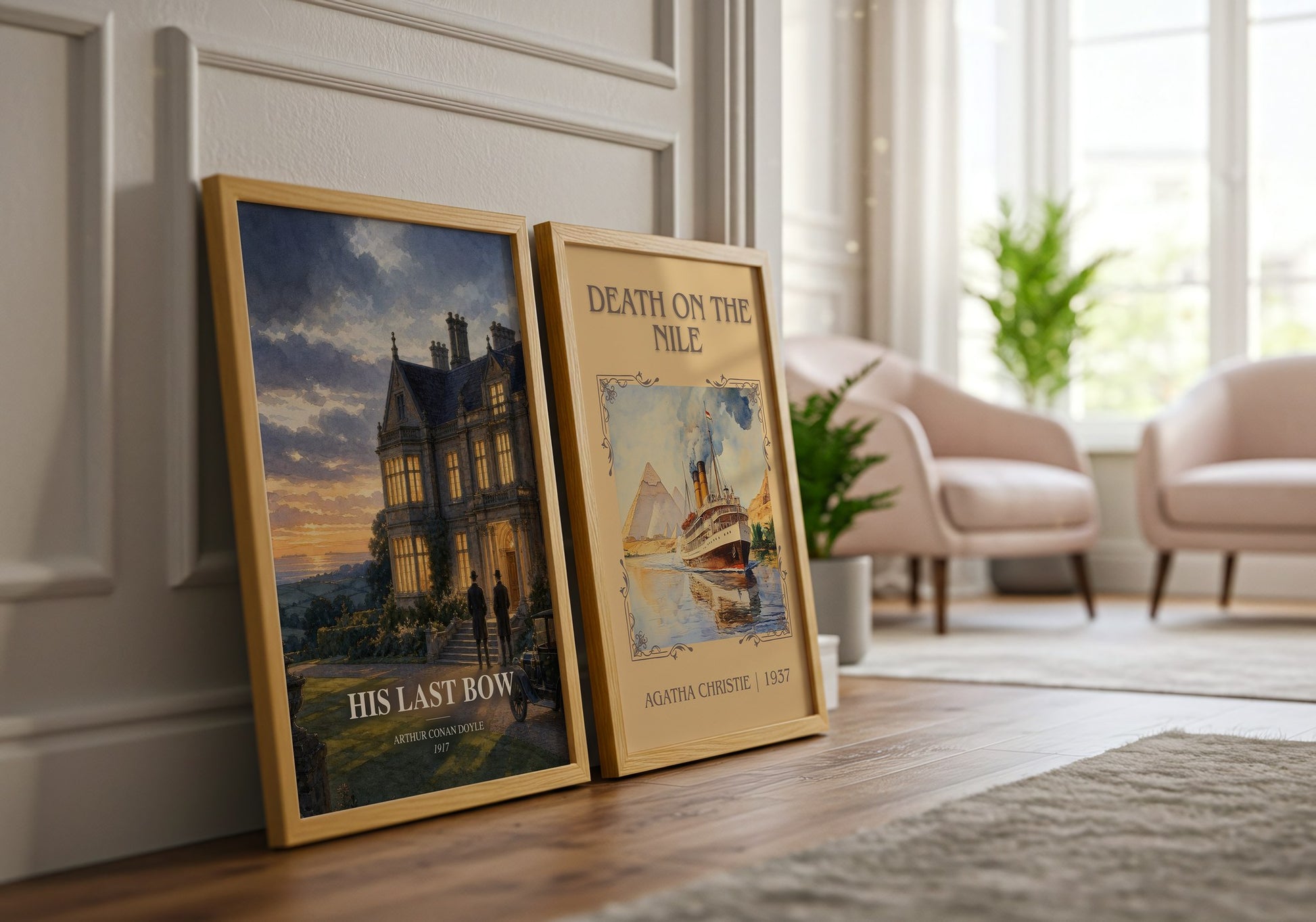His Last Bow watercolour print framed by window – literary home decor