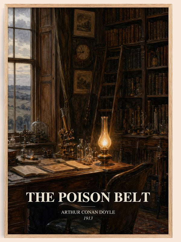 The Poison Belt watercolour book poster by Arthur Conan Doyle – framed literary art print