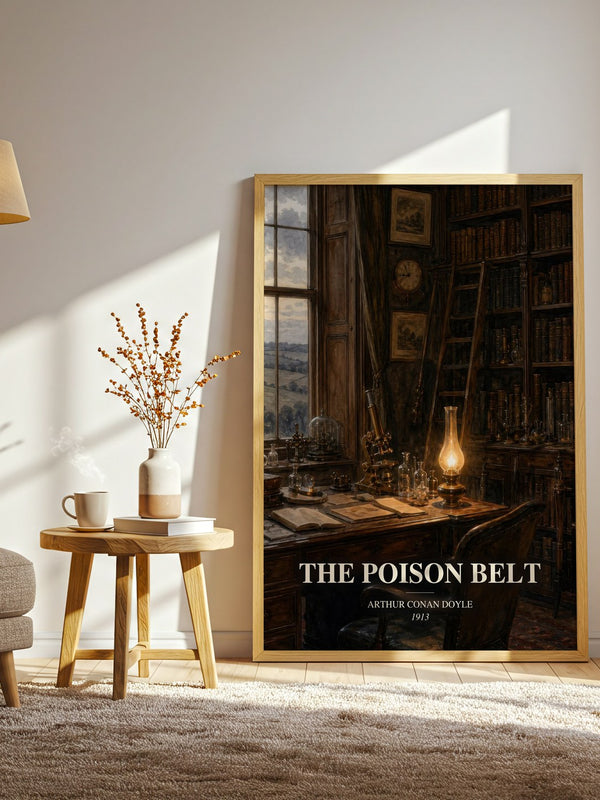 The Poison Belt watercolour print in frame leaning in hallway – sci fi wall art
