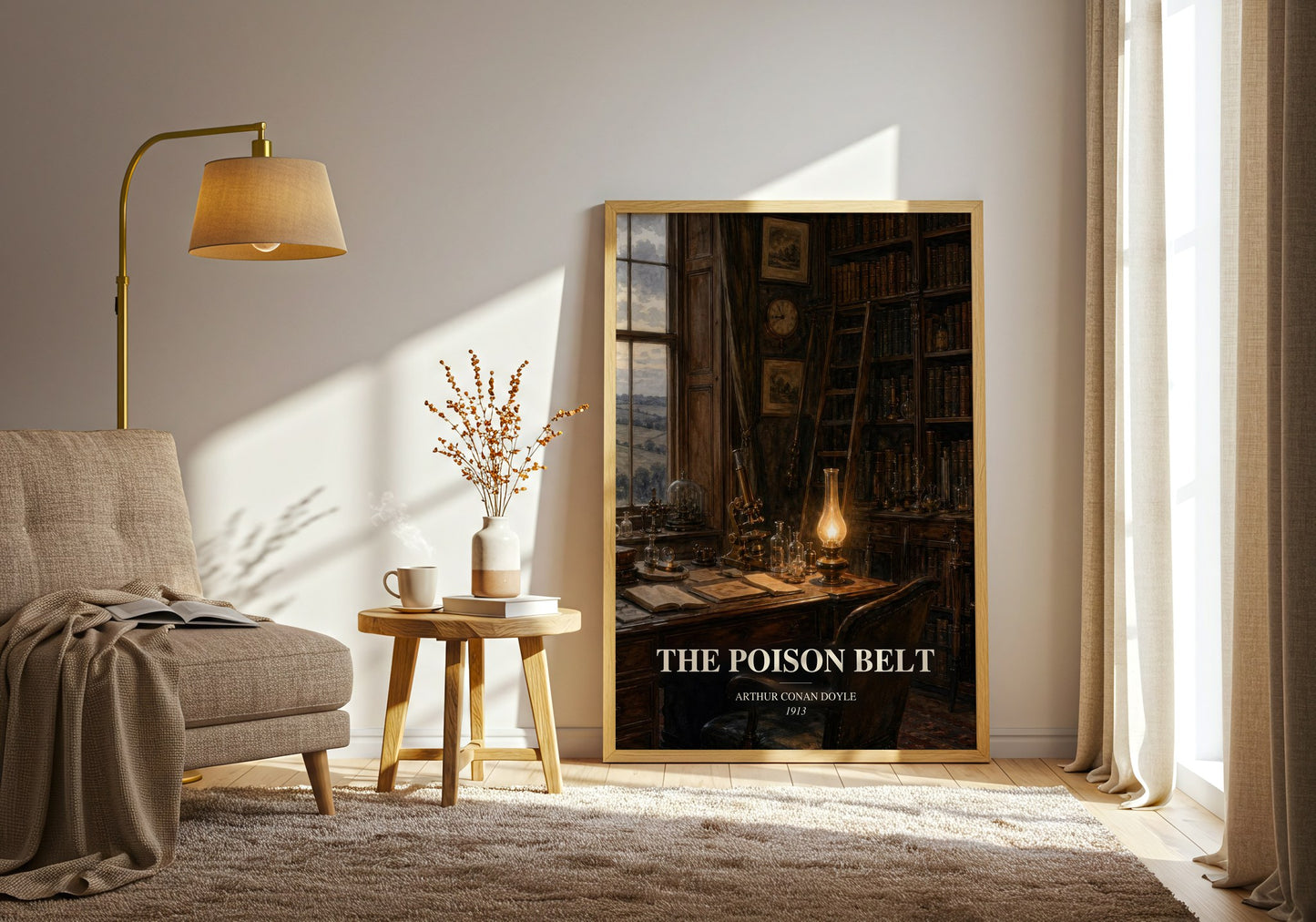The Poison Belt watercolour print in frame leaning in hallway – sci fi wall art