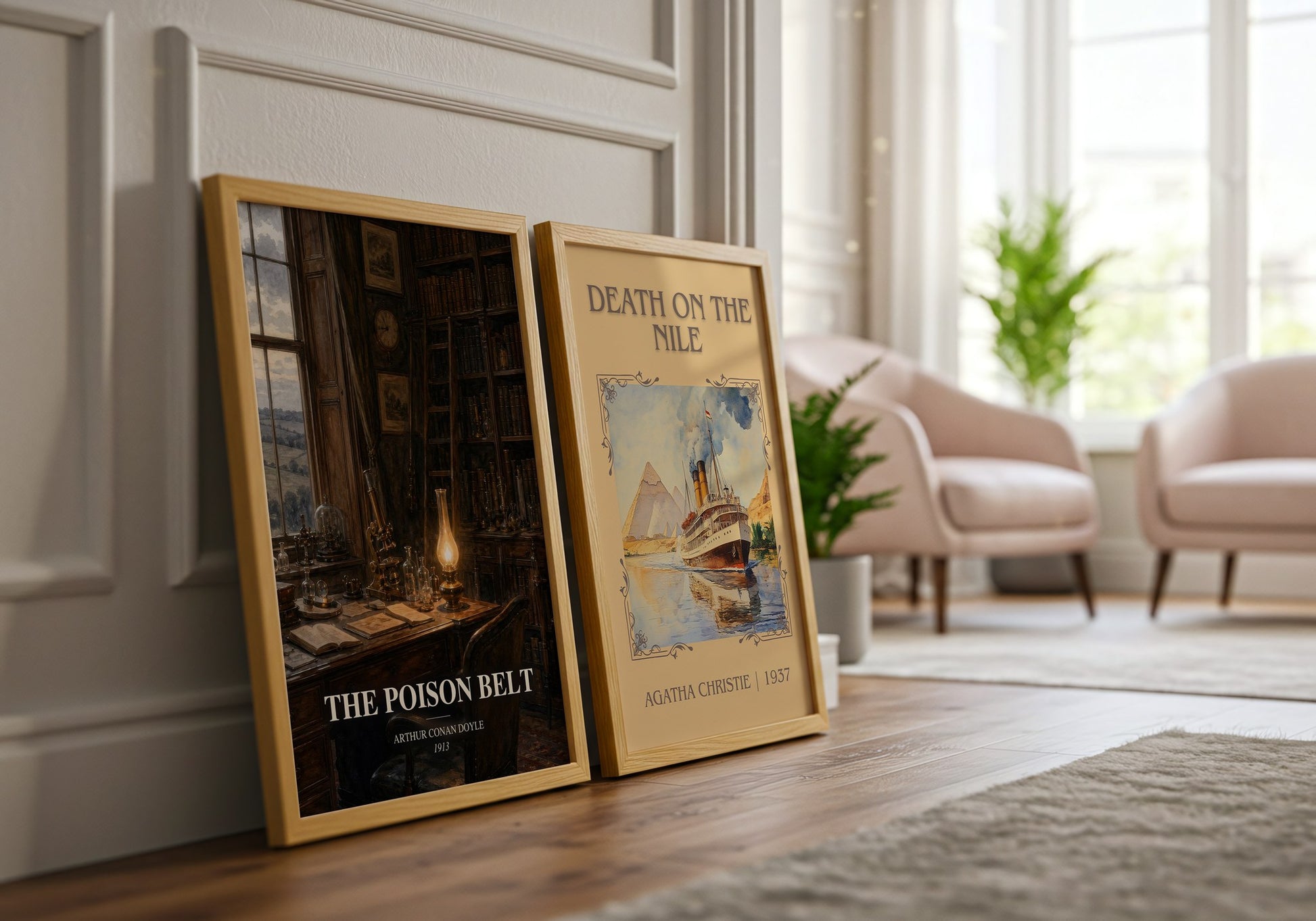 The Poison Belt watercolour print framed by window – literary home decor