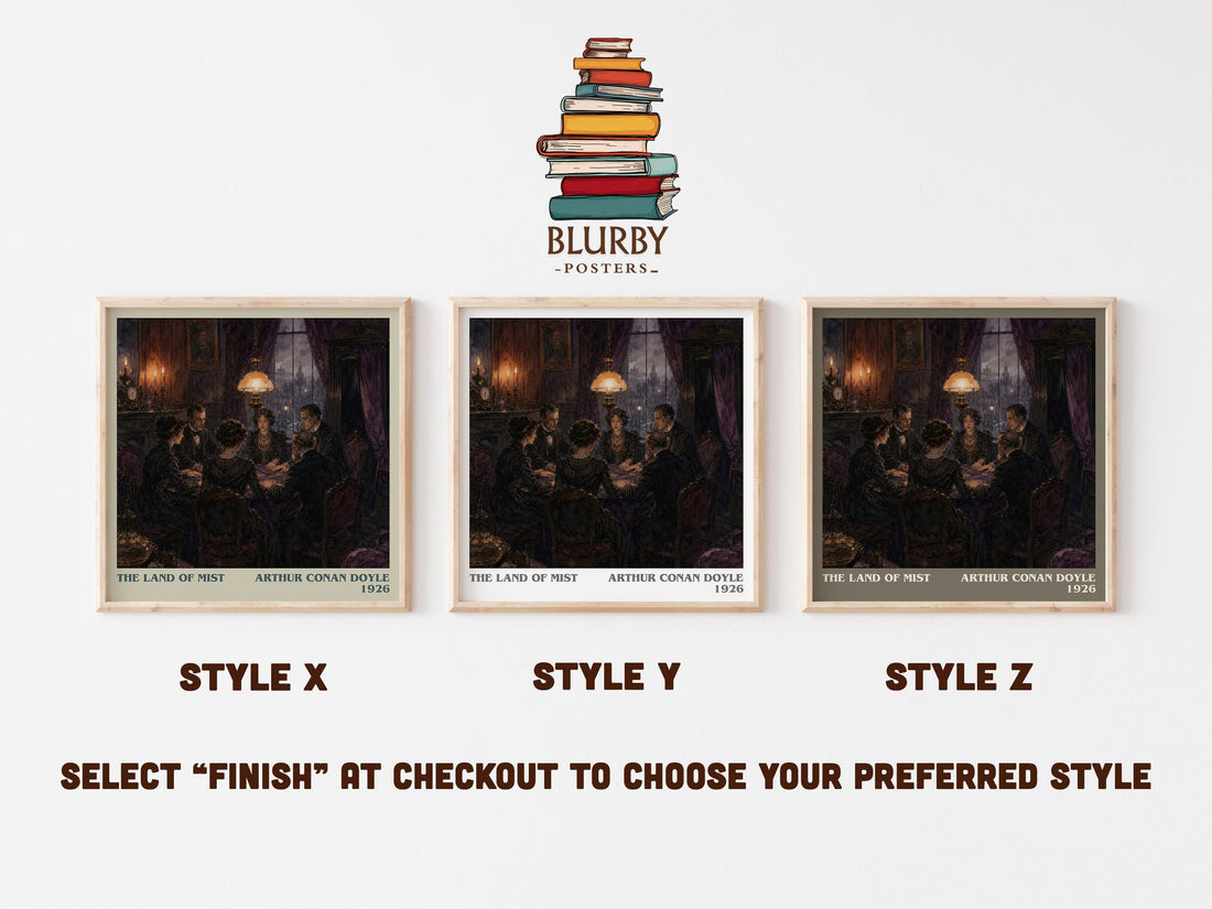 The Land Of Mist literary print in frame leaning in hallway – sci fi wall art (mockup)