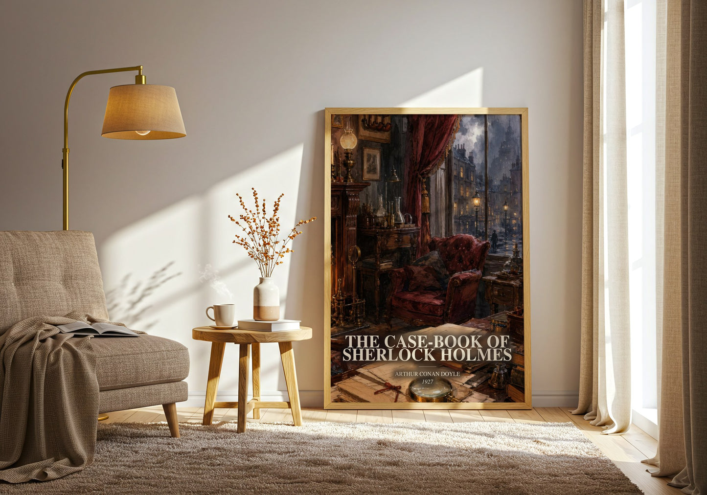 The Case-Book Of Sherlock Holmes watercolour print in frame leaning in hallway – mystery wall art