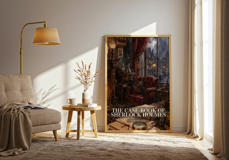 The Case-Book Of Sherlock Holmes watercolour print in frame leaning in hallway – mystery wall art