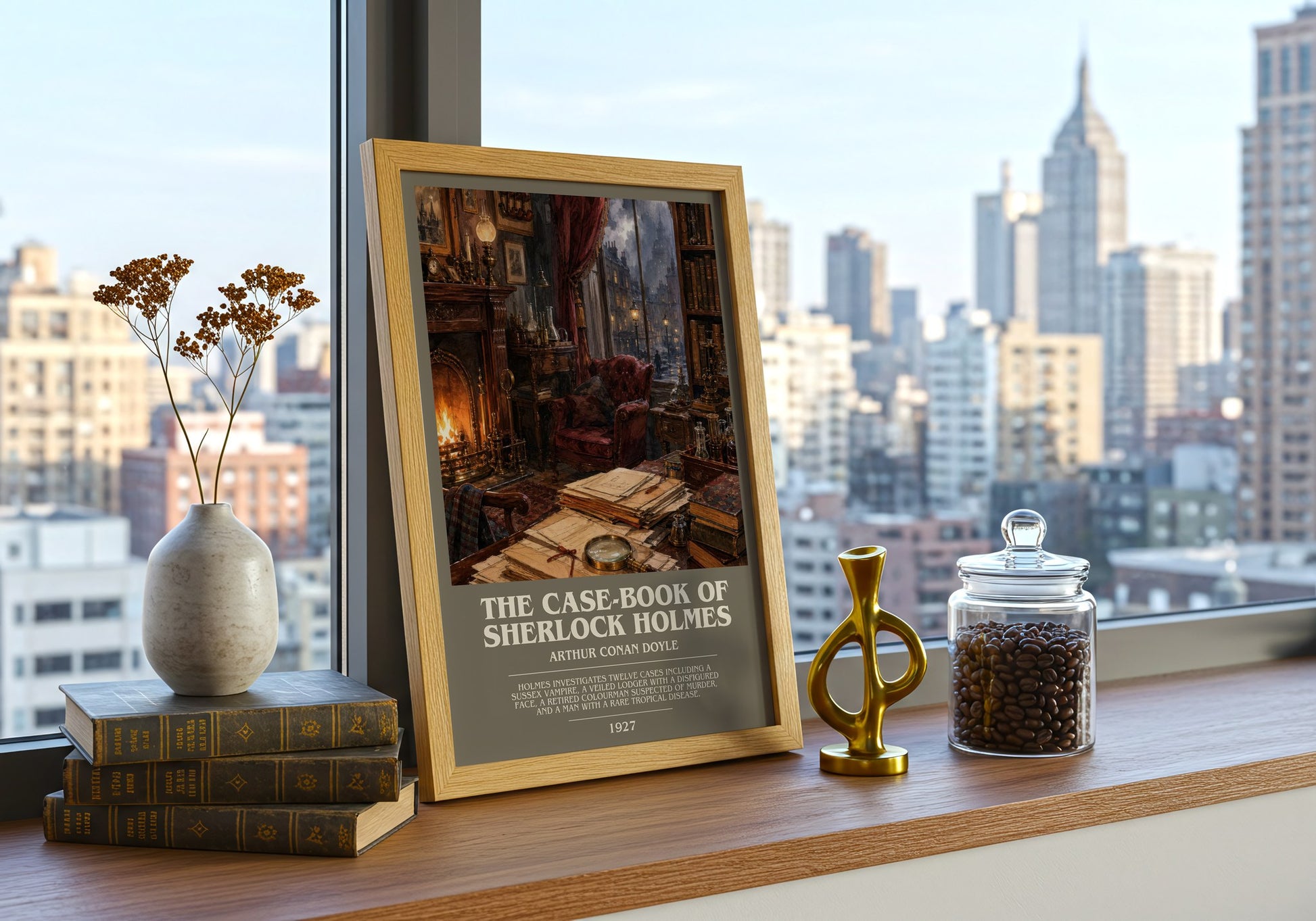The Case-Book Of Sherlock Holmes bookish print framed by window – literary home decor