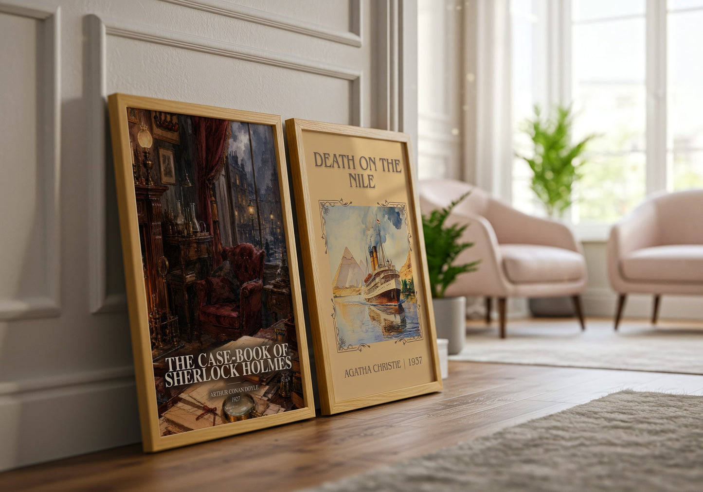 The Case-Book Of Sherlock Holmes watercolour print framed by window – literary home decor