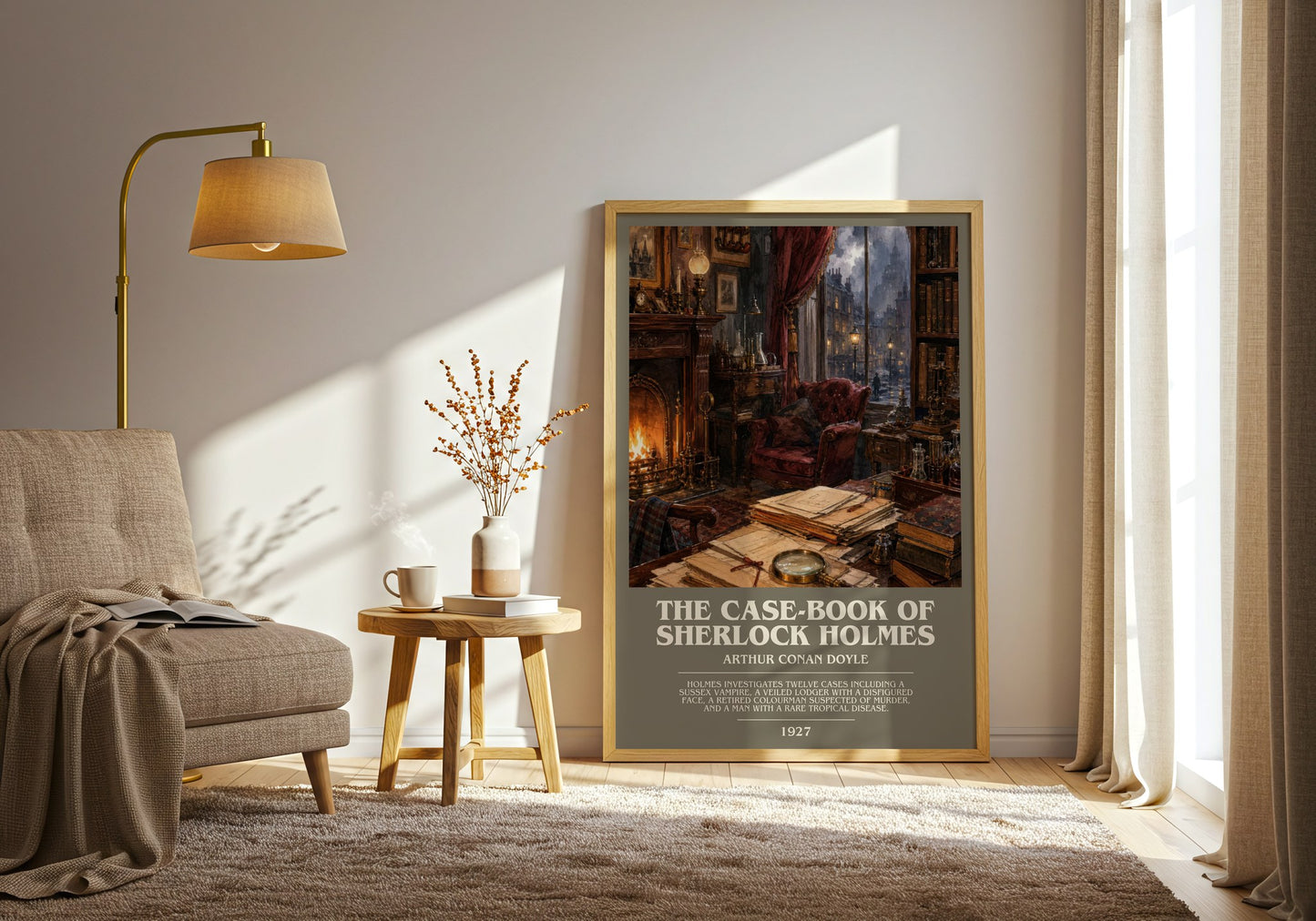 The Case-Book Of Sherlock Holmes bookish print on bookshelf – Arthur Conan Doyle fan gift