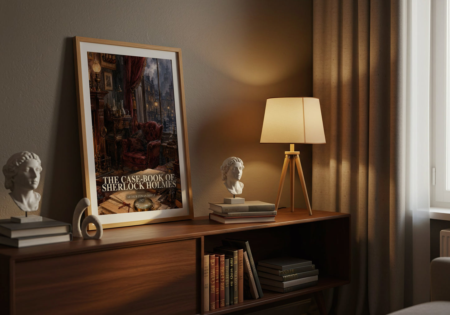 The Case-Book Of Sherlock Holmes watercolour print on bookshelf – Arthur Conan Doyle fan gift