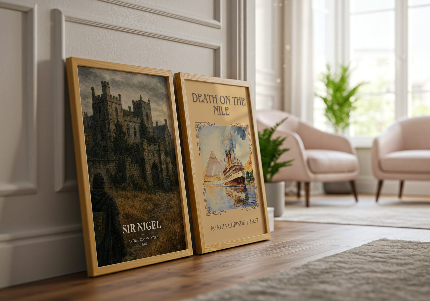 Sir Nigel watercolour print framed by window – literary home decor