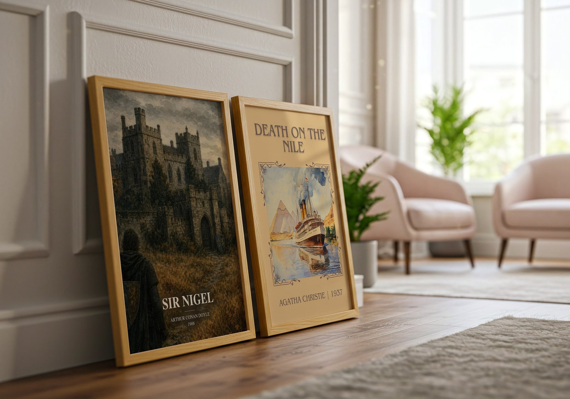 Sir Nigel watercolour print framed by window – literary home decor