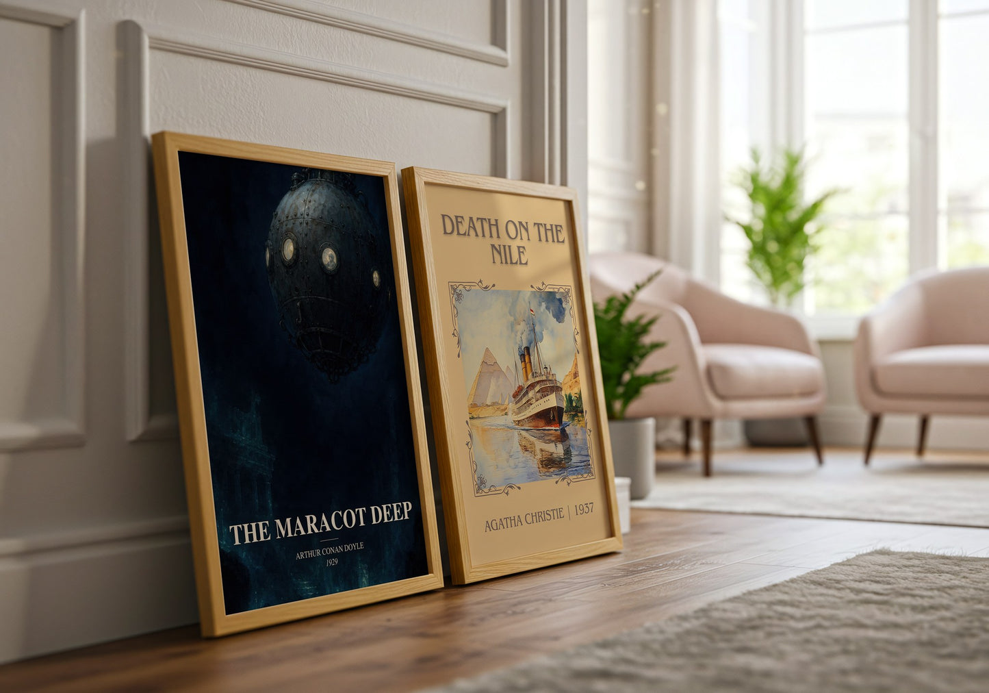 The Maracot Deep watercolour print framed by window – literary home decor