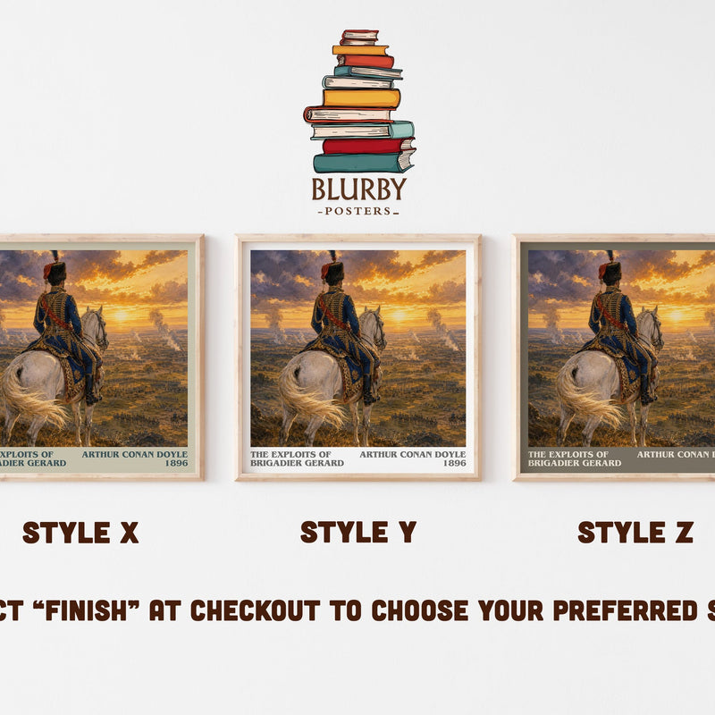 The Exploits Of Brigadier Gerard literary print in frame leaning in hallway – historical fiction wall art