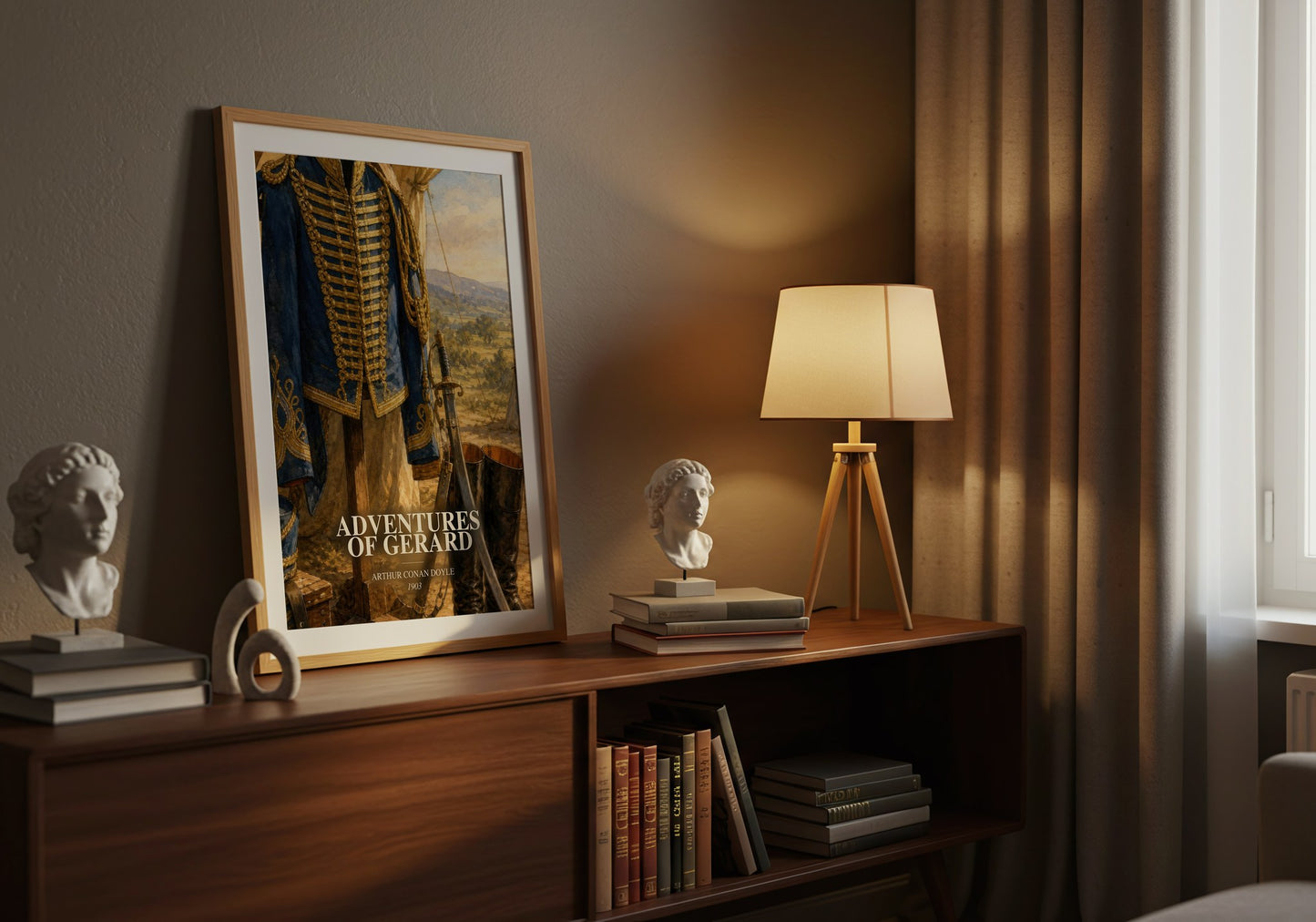 Adventures Of Gerard watercolour print on bookshelf – Arthur Conan Doyle fan gift