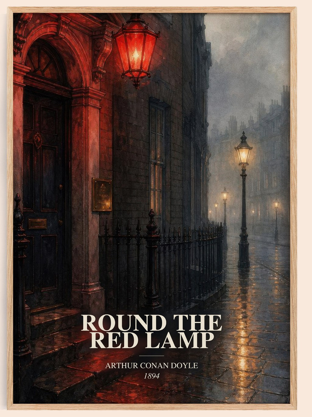 Round The Red Lamp watercolour book poster by Arthur Conan Doyle – framed literary art print