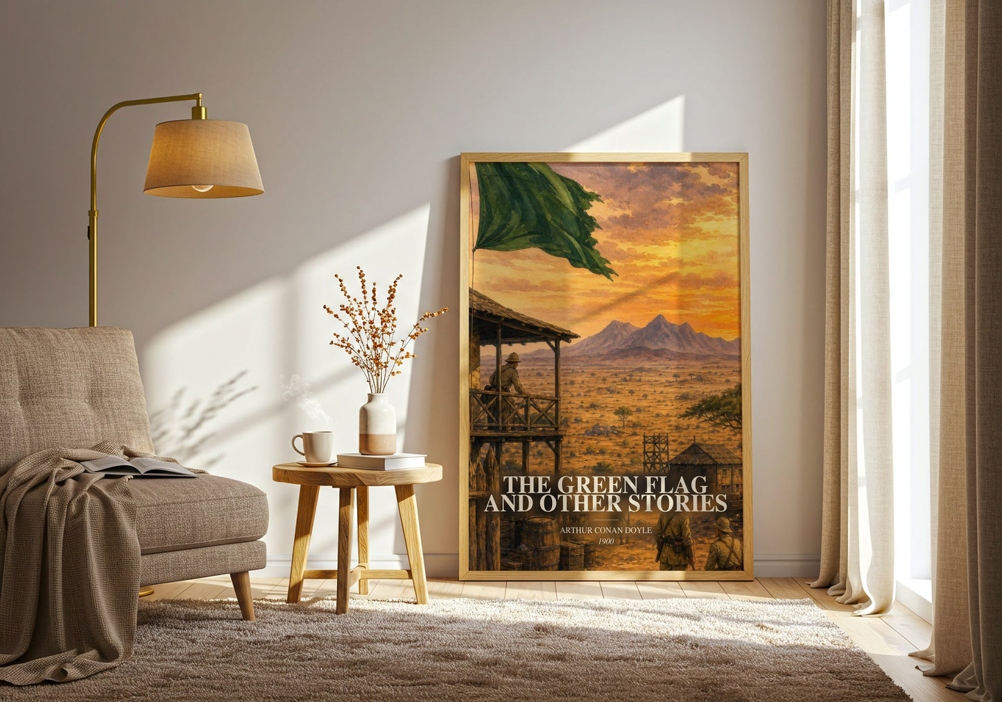 The Green Flag And Other Stories watercolour print in frame leaning in hallway – classic literature wall art
