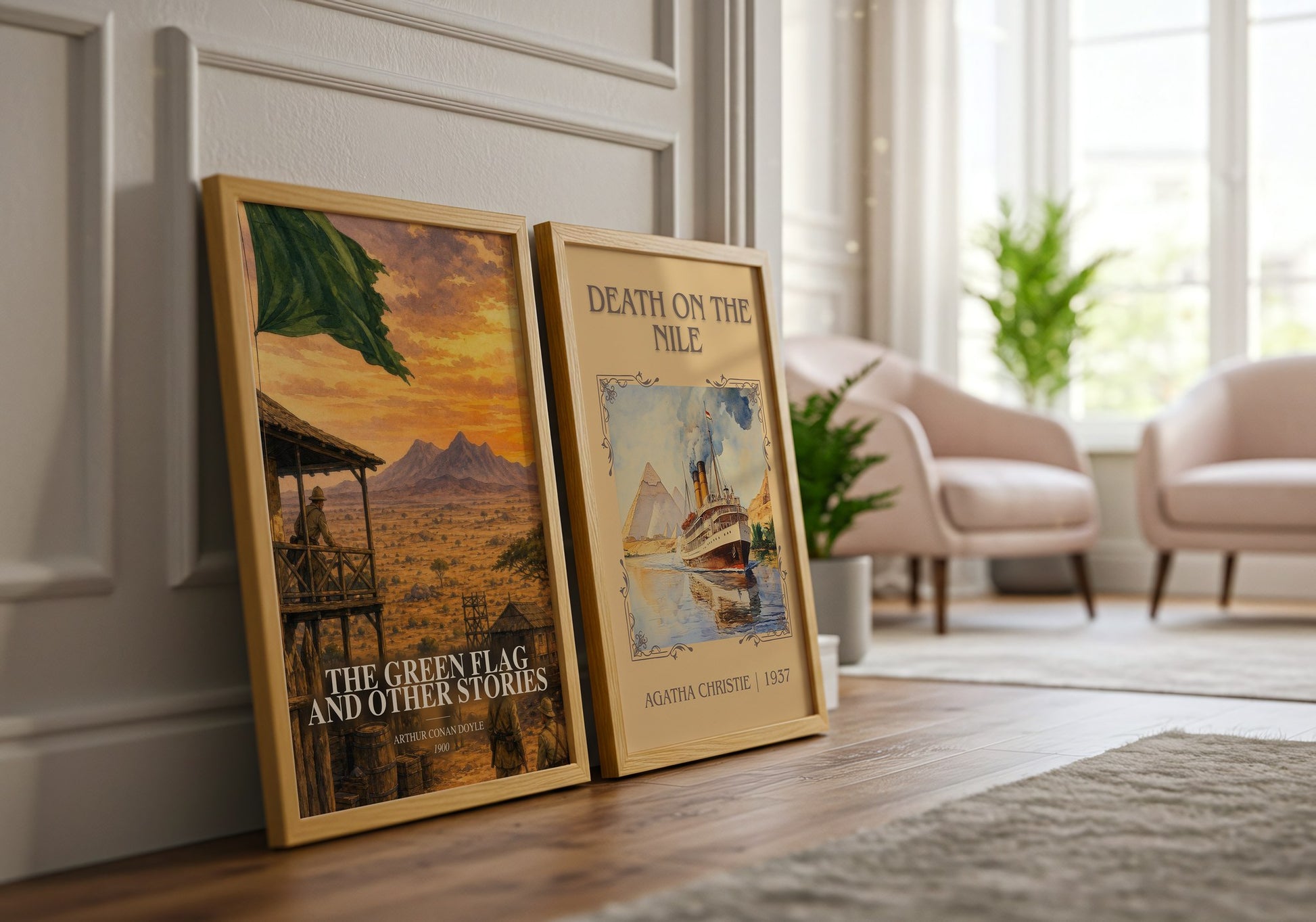 The Green Flag And Other Stories watercolour print framed by window – literary home decor