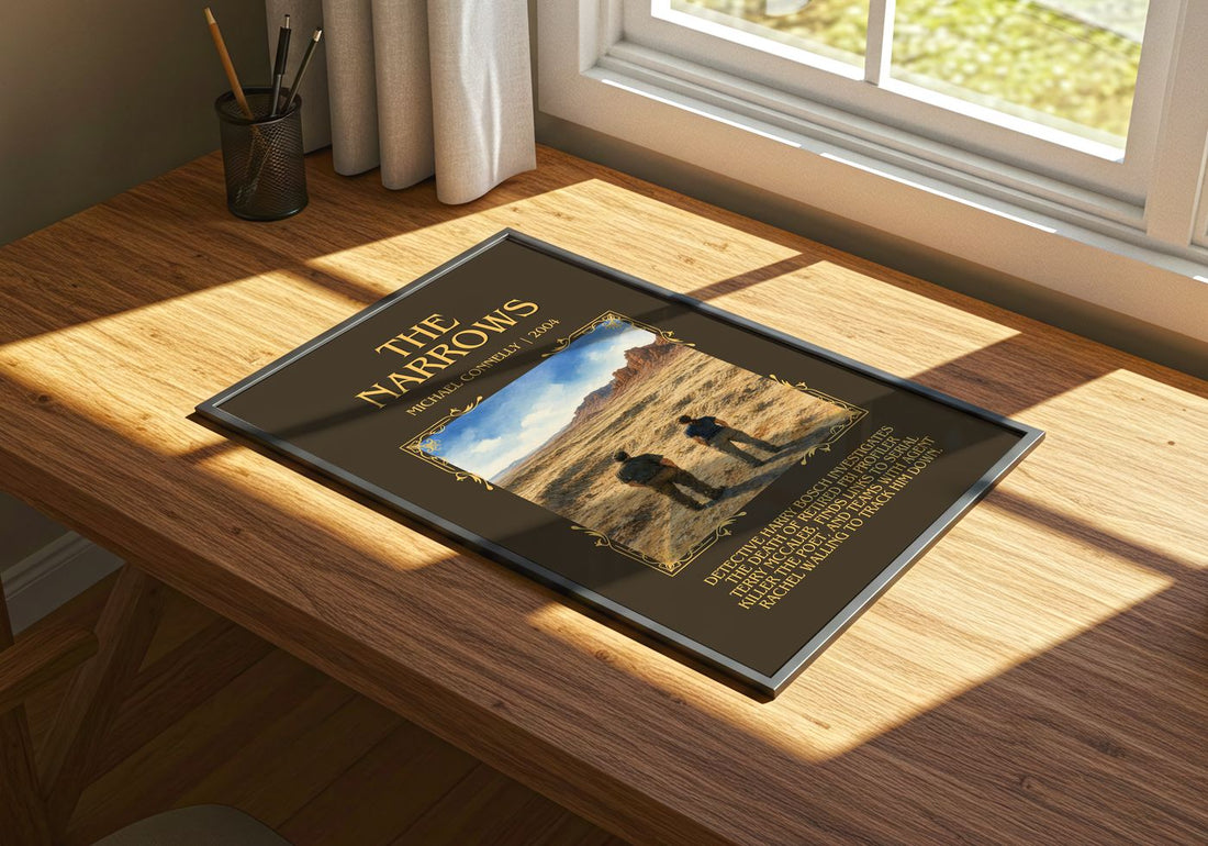 The Narrows Minimalist Book Poster by Michael Connelly – print on a sunlit desk