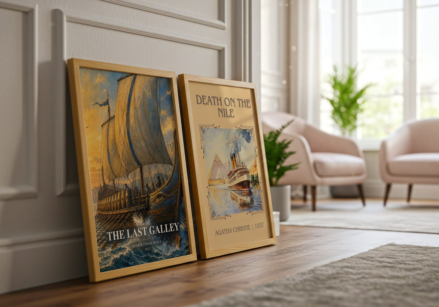 The Last Galley watercolour print framed by window – literary home decor