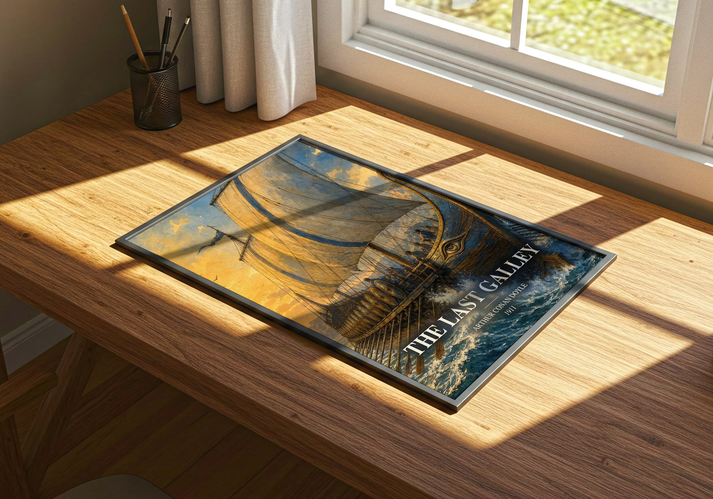 The Last Galley watercolour book poster framed on wall – historical fiction wall art