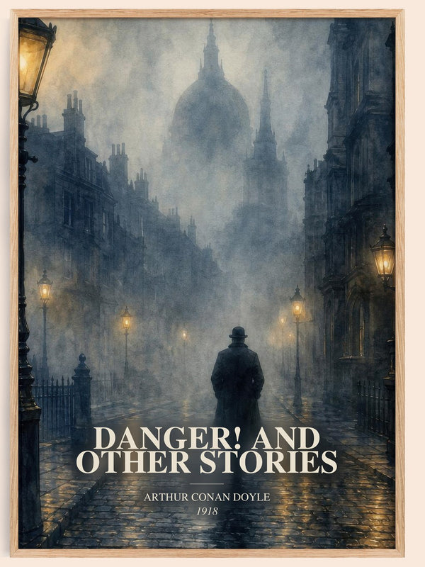Danger! And Other Stories watercolour book poster by Arthur Conan Doyle – framed literary art print