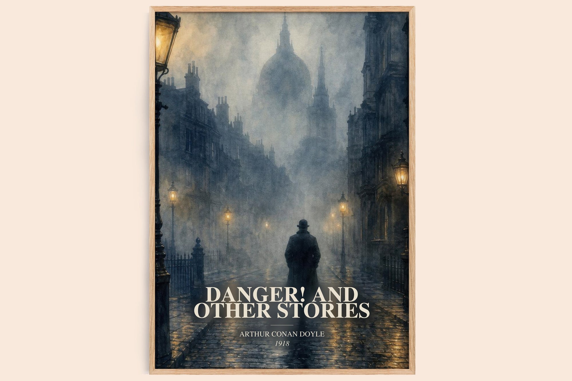 Danger! And Other Stories watercolour book poster by Arthur Conan Doyle – framed literary art print
