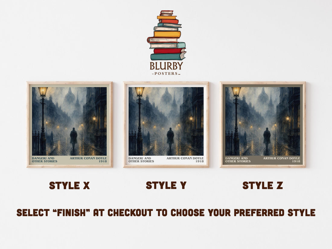 Danger! And Other Stories literary print in frame leaning in hallway – mystery wall art (mockup)