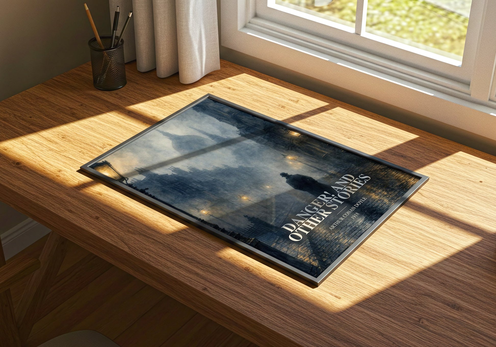 Danger! And Other Stories watercolour book poster framed on wall – mystery wall art