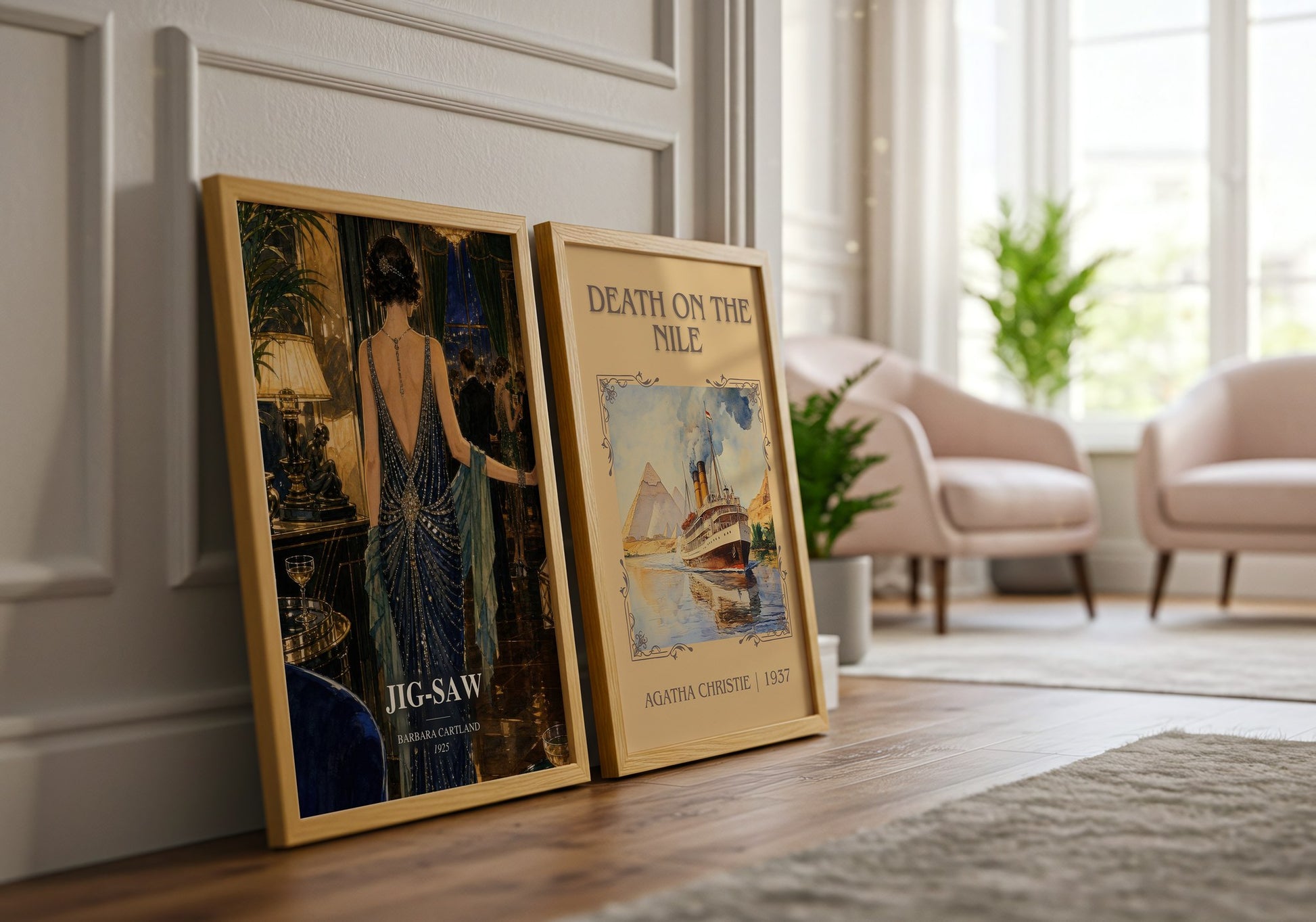 Jig-Saw watercolour print framed by window – literary home decor