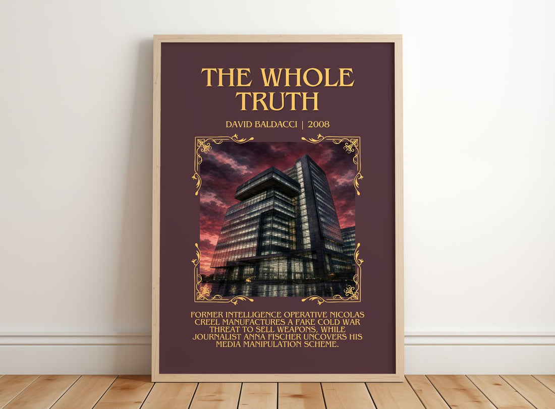 The Whole Truth Minimalist Book Poster by David Baldacci – framed print leaning on a wooden floor