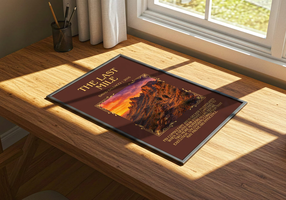 The Last Mile Minimalist Book Poster by David Baldacci – print on a sunlit desk