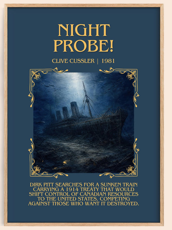 Night Probe! Minimalist Book Poster by Clive Cussler – book poster