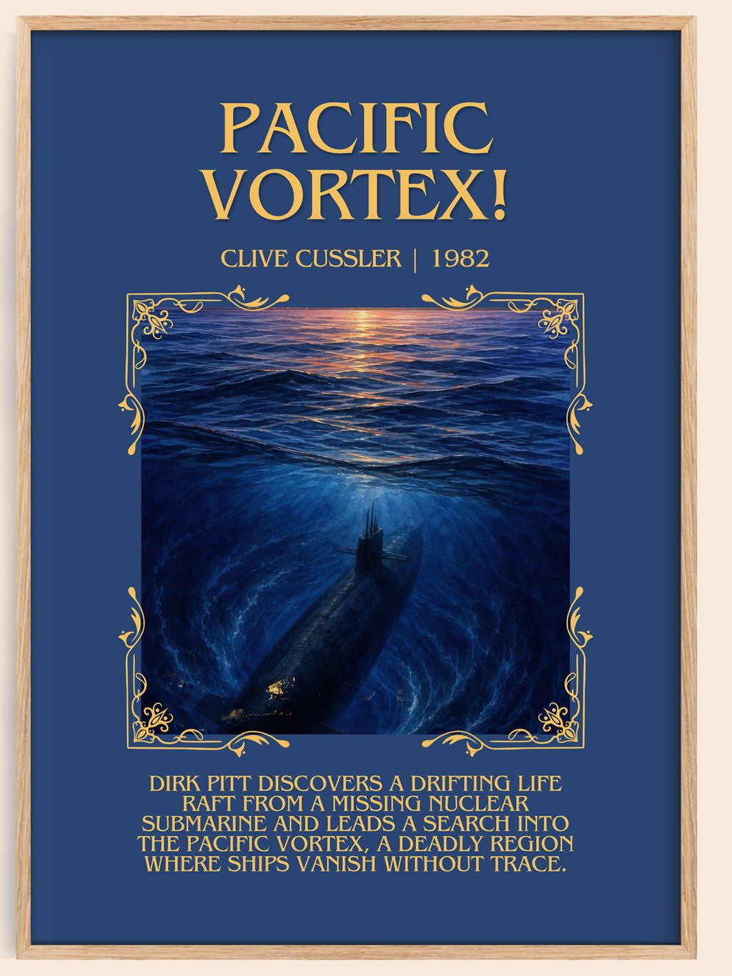 Pacific Vortex! Minimalist Book Poster by Clive Cussler – book poster