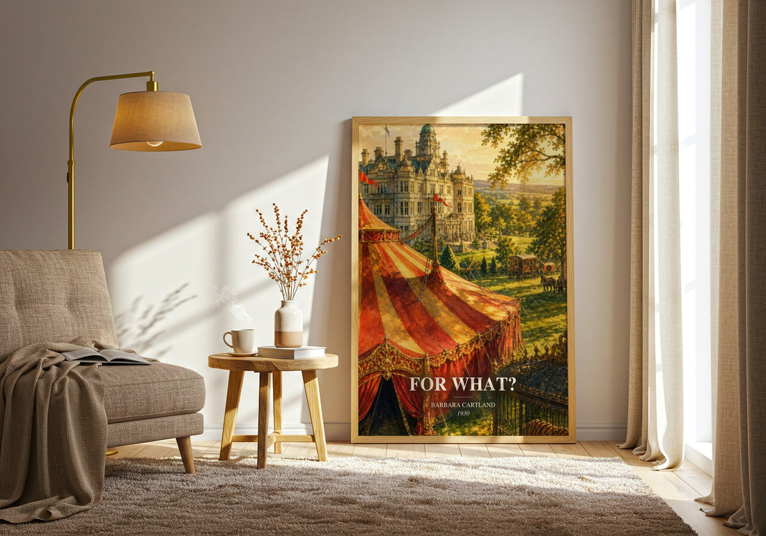 For What? watercolour print in frame leaning in hallway – romance wall art (mockup)