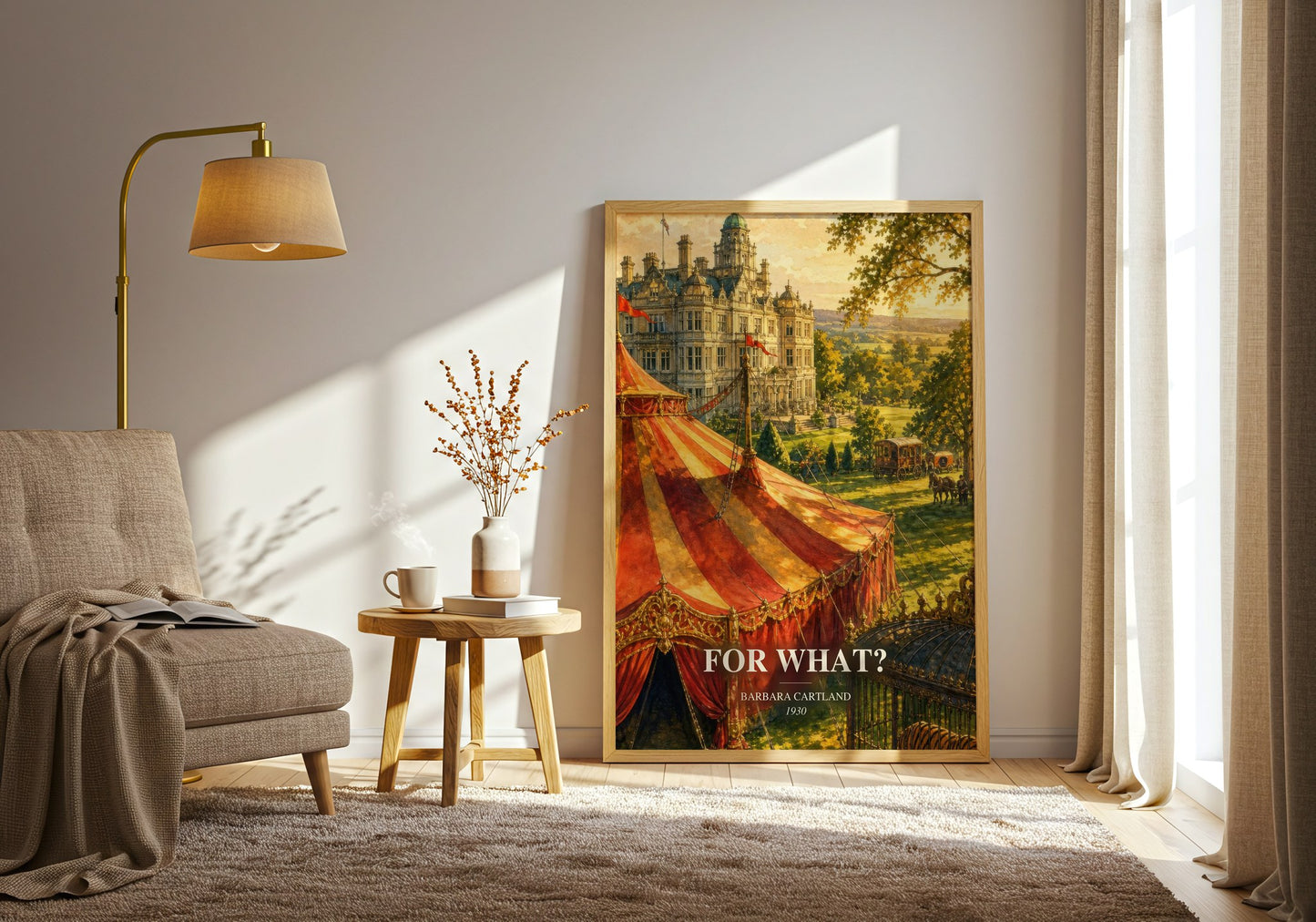 For What? watercolour print in frame leaning in hallway – romance wall art