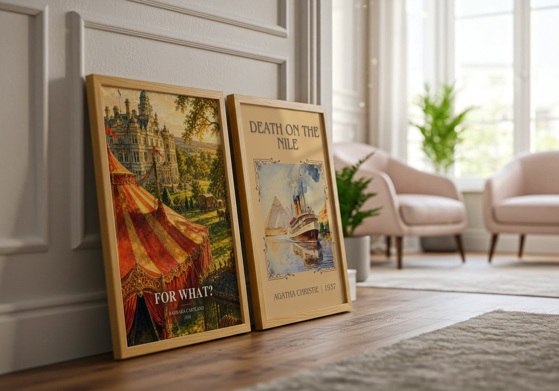 For What? watercolour print framed by window – literary home decor