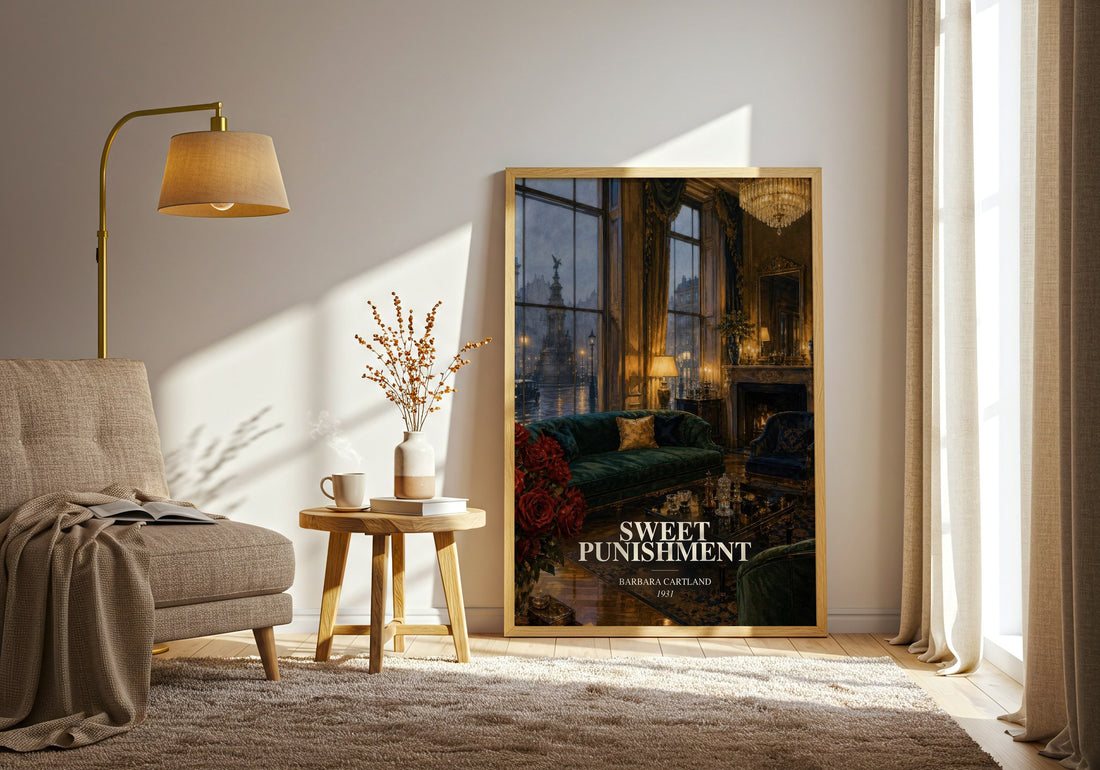 Sweet Punishment watercolour print in frame leaning in hallway – romance wall art (mockup)
