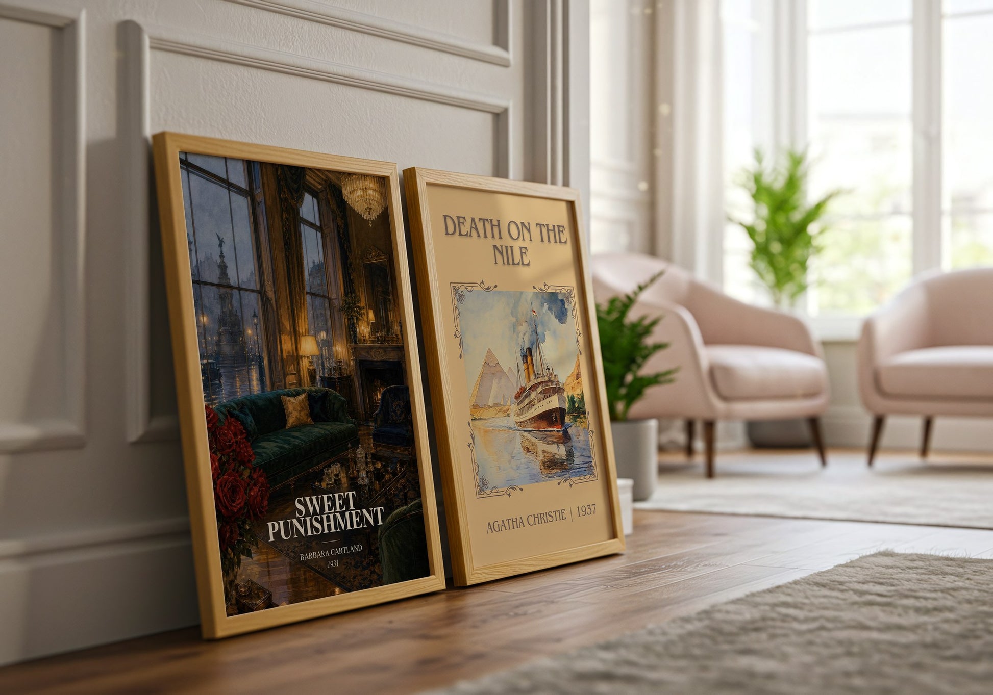 Sweet Punishment watercolour print framed by window – literary home decor
