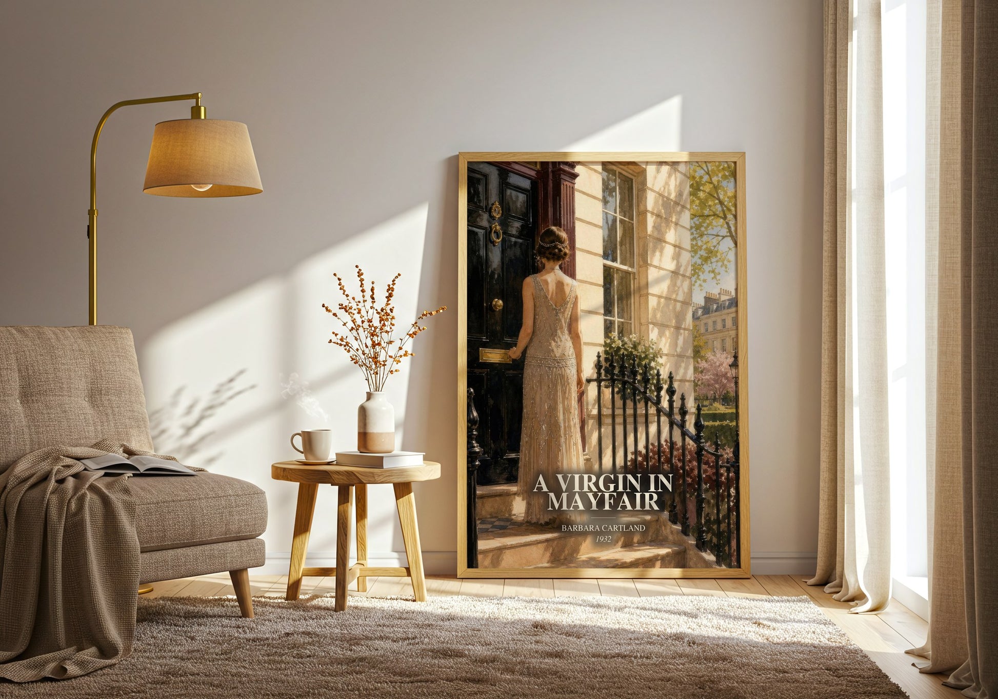 A Virgin In Mayfair watercolour print in frame leaning in hallway – romance wall art